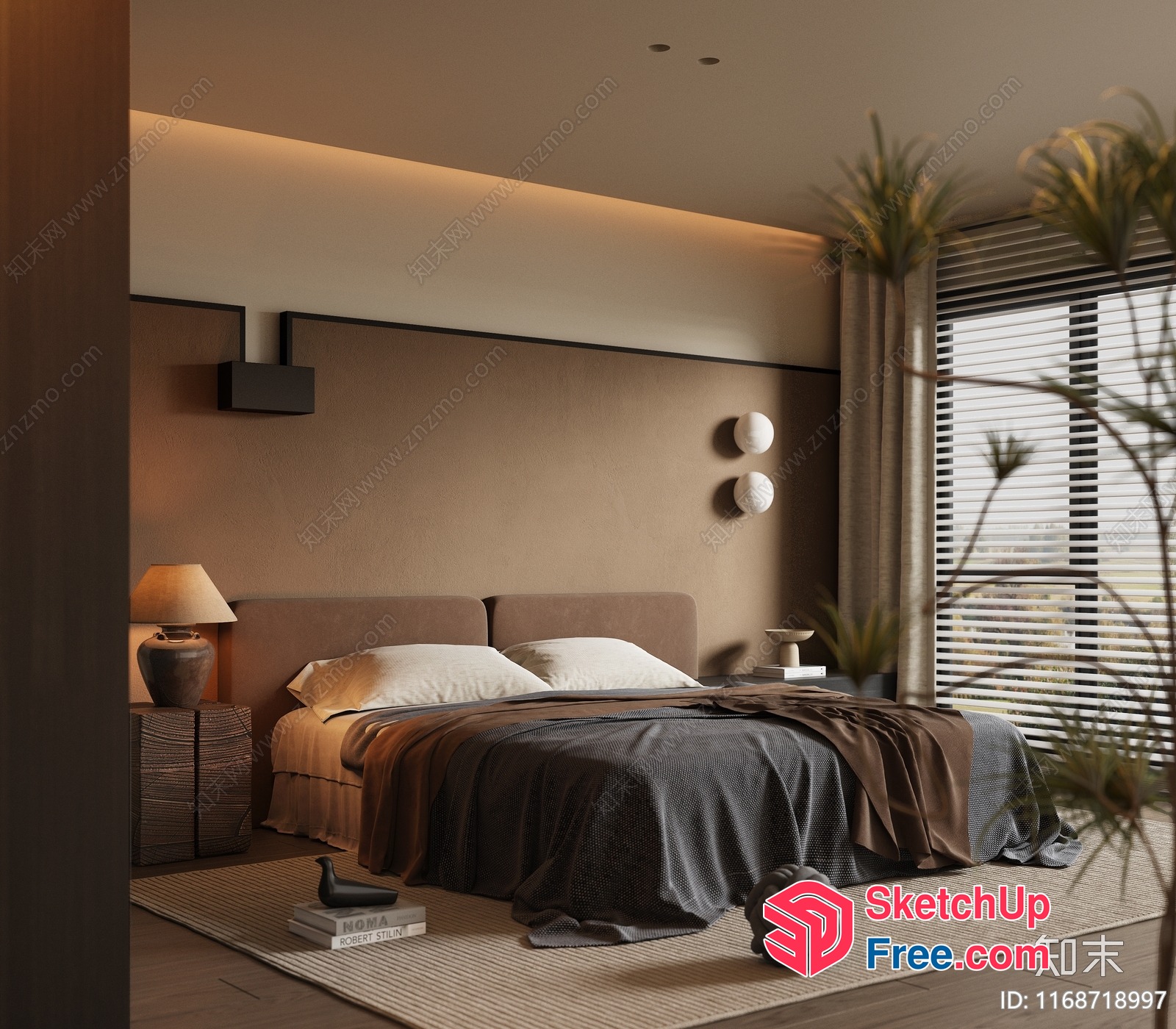 Minimalist Japanese-Style Bedroom With Natural Light 3D SketchUp File