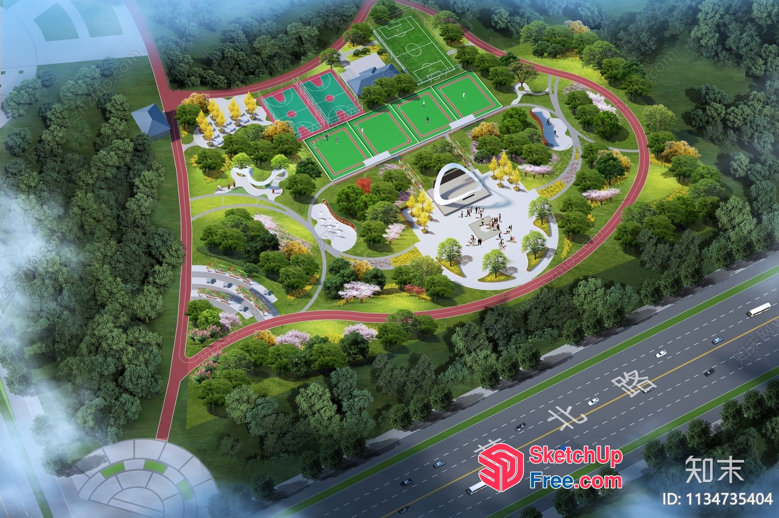 3D Rendering Of A Park With Sports Facilities And Walking Paths 3D SketchUp File