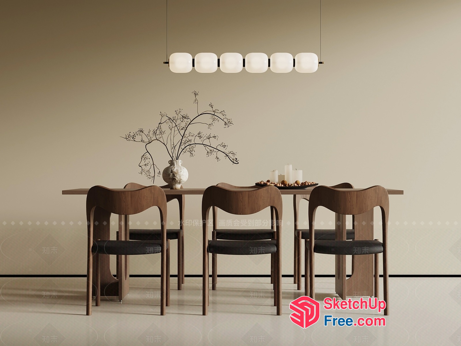 Minimalist Modern Dining Room With Wooden Table And Chairs 3D SketchUp File