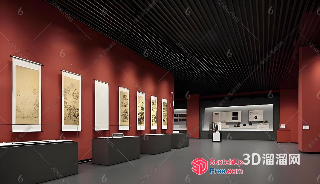 Chinese-Inspired Gallery Interior 3D SketchUp File
