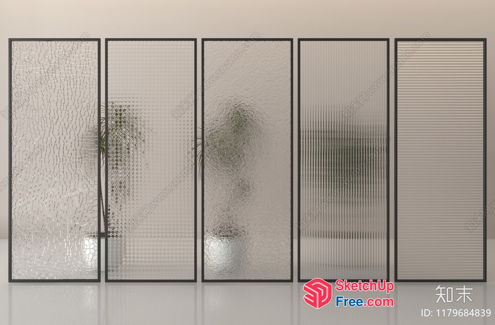 Five Glass Panels With Various Textured Patterns 3D SketchUp File