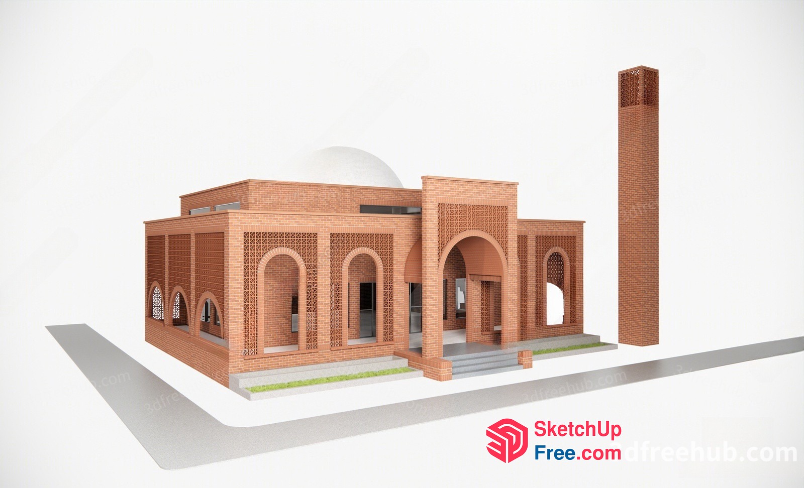 Ornate Brick Mosque With Intricate Arches And Domes 3D SketchUp File