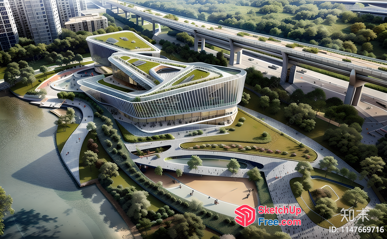 Futuristic Modern Commercial Building With Unique Architecture 3D SketchUp File