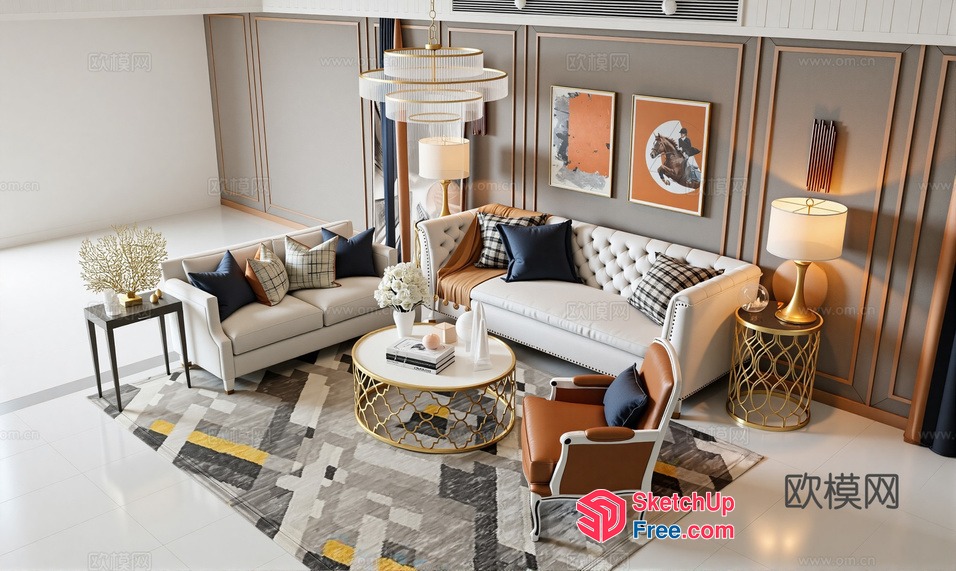 Modern European Style Living Room Furniture Set 3D SketchUp File