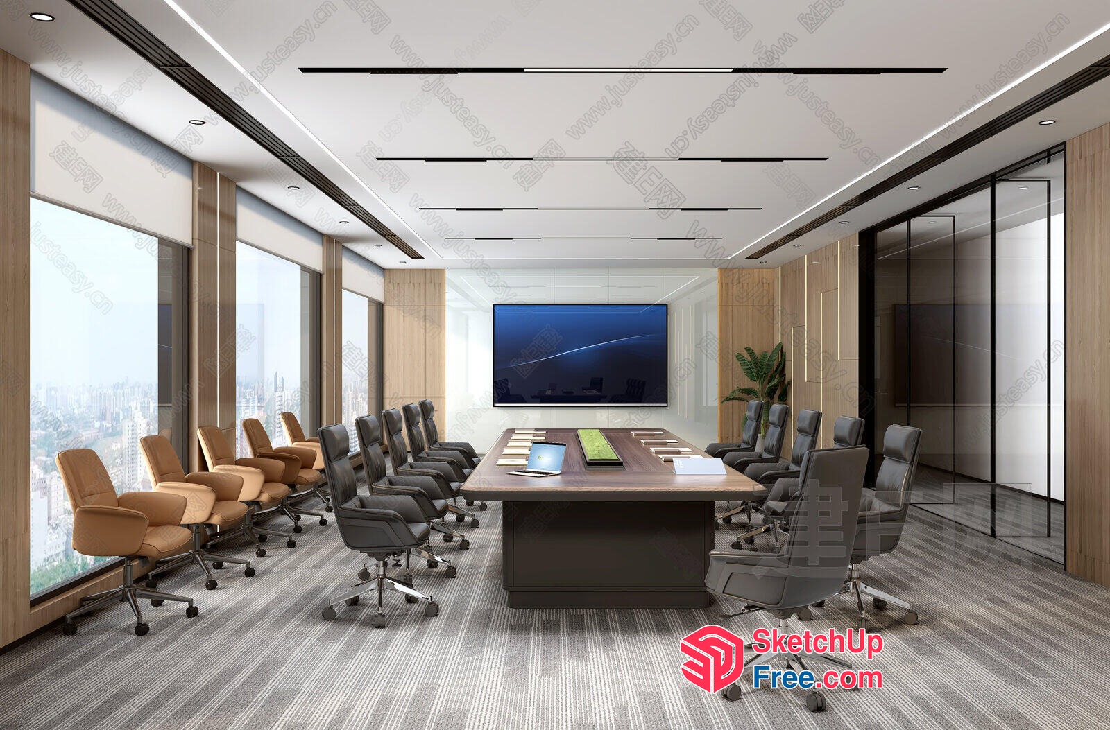 Modern Conference Room With City View 3D SketchUp File