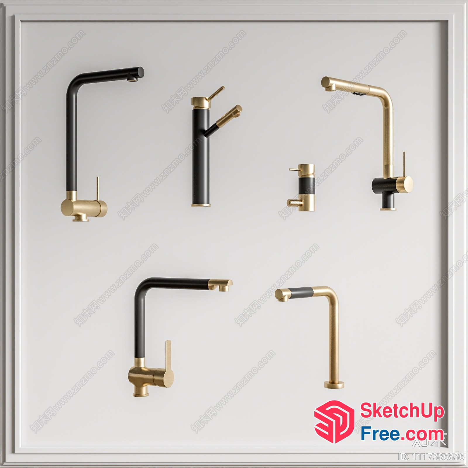 Modern Kitchen Faucet Designs In Black And Gold 3D SketchUp File