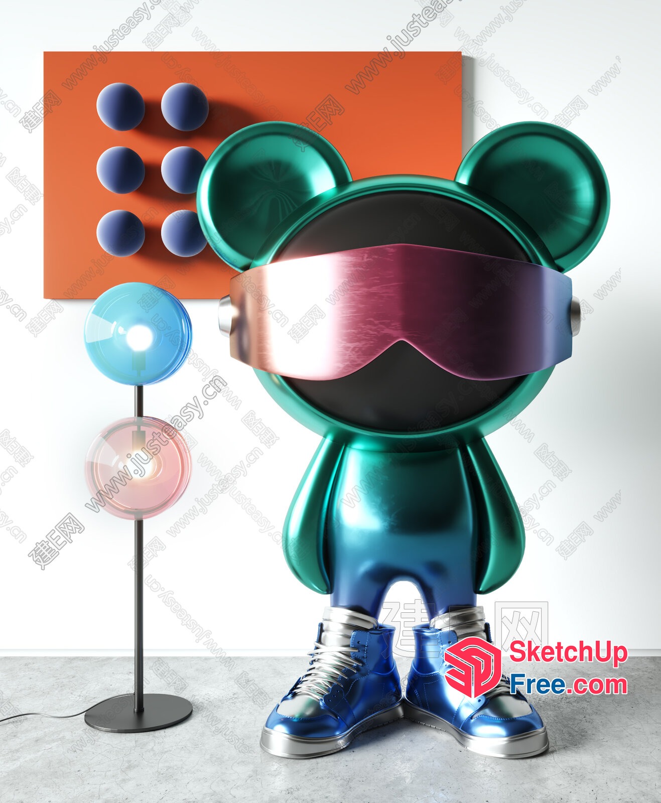 Vibrant Metallic Bear Statue With Modern Lighting 3D SketchUp File