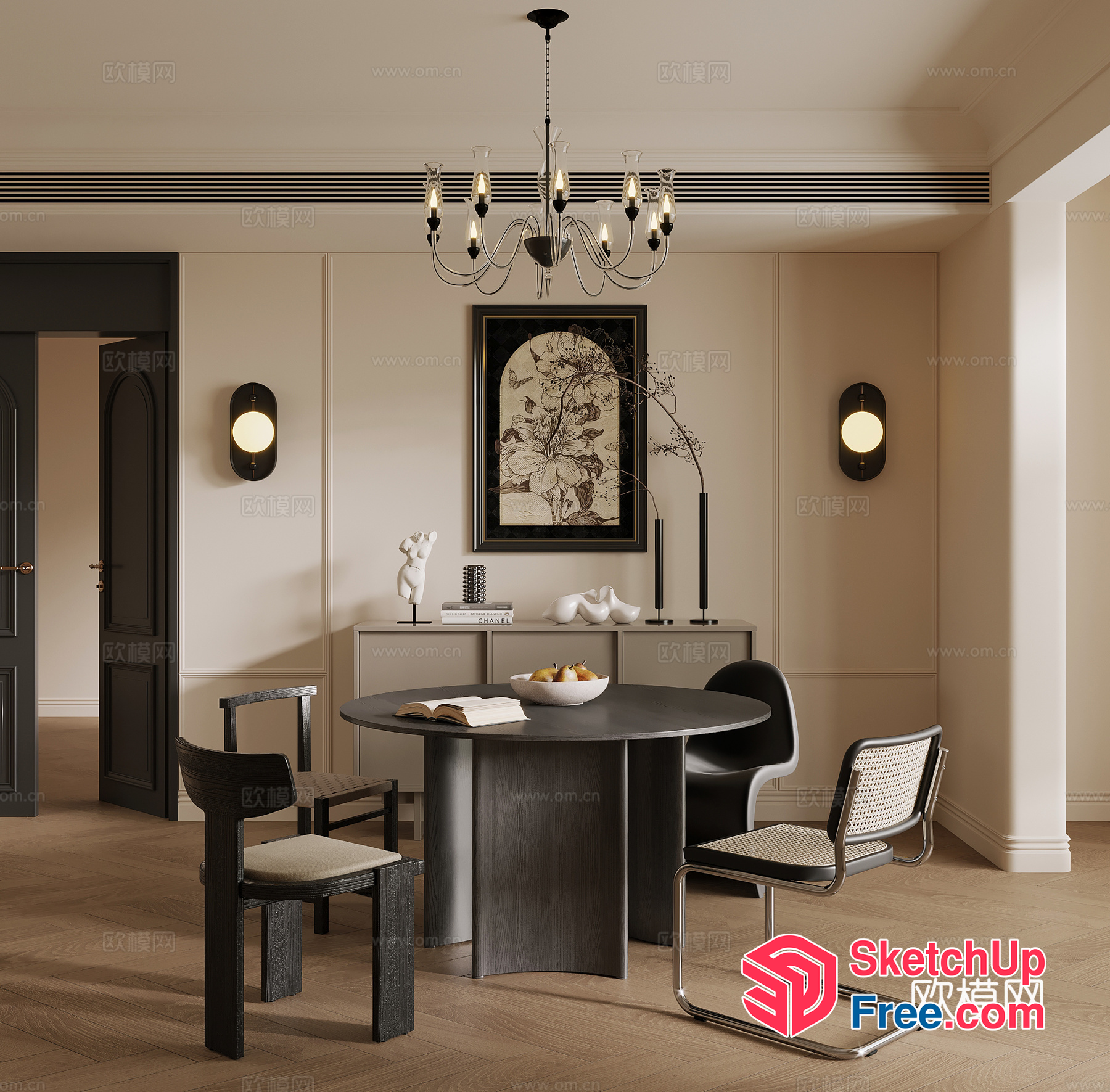 Elegant Dining Room With Classic Furniture And Artwork 3D SketchUp File