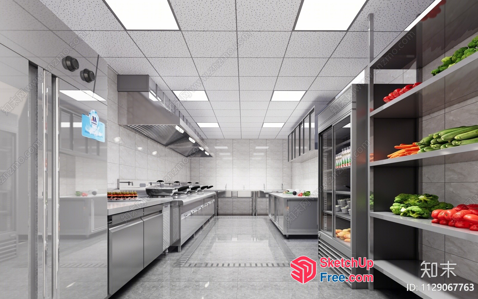 Modern Commercial Kitchen With Stainless Steel Appliances 3D SketchUp File