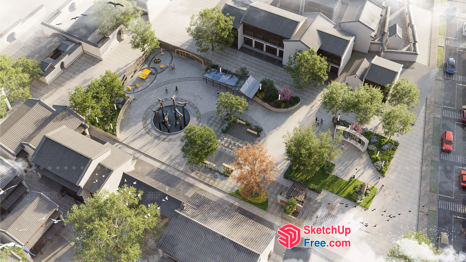 Modern Commercial Street With Classic Architecture 3D SketchUp File