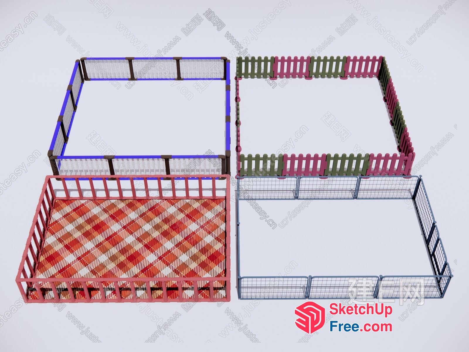 Colorful Playpen With Fences And Checkerboard Floor 3D SketchUp File