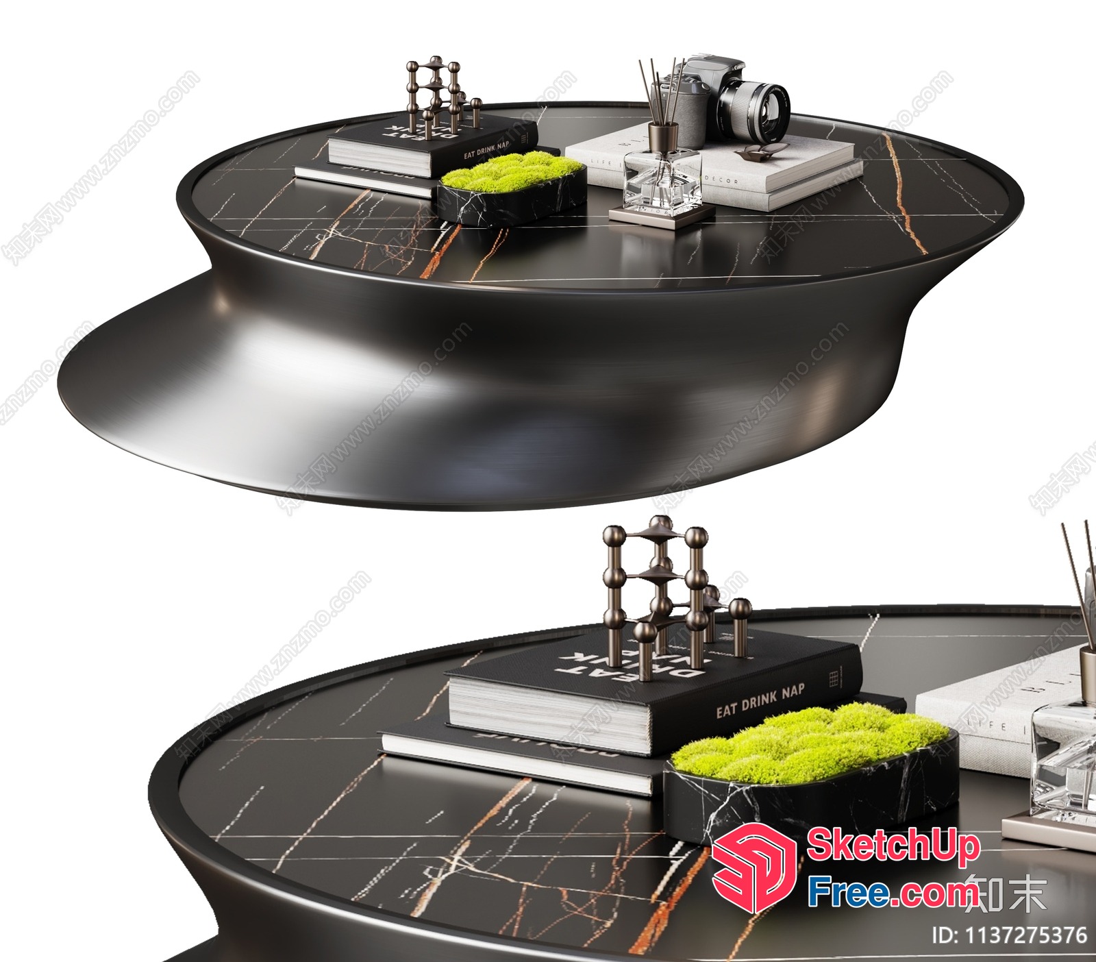 Elegant Black Marble Coffee Table With Modern Decor 3D SketchUp File