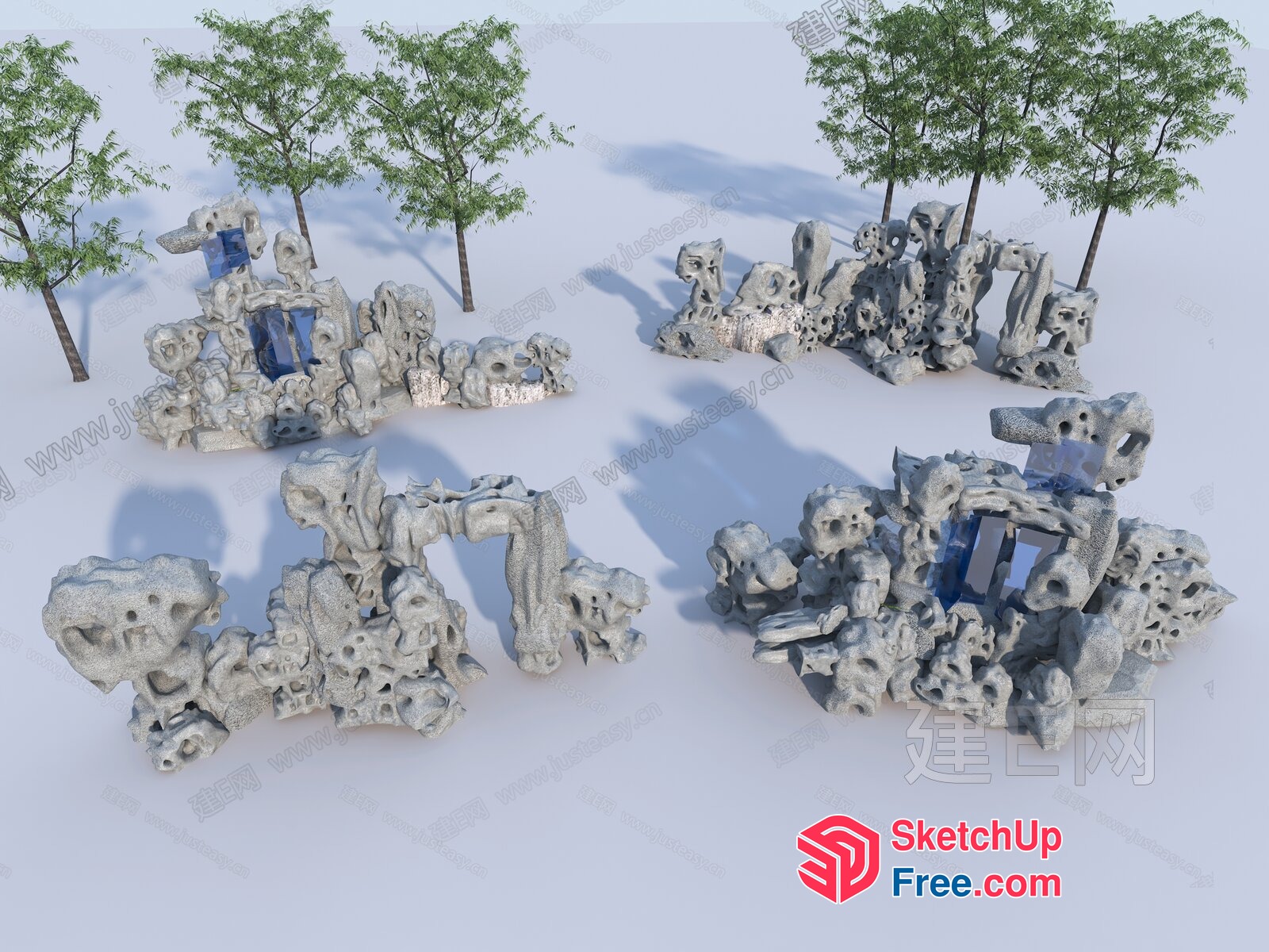 Stone Carvings And Trees 3D SketchUp File