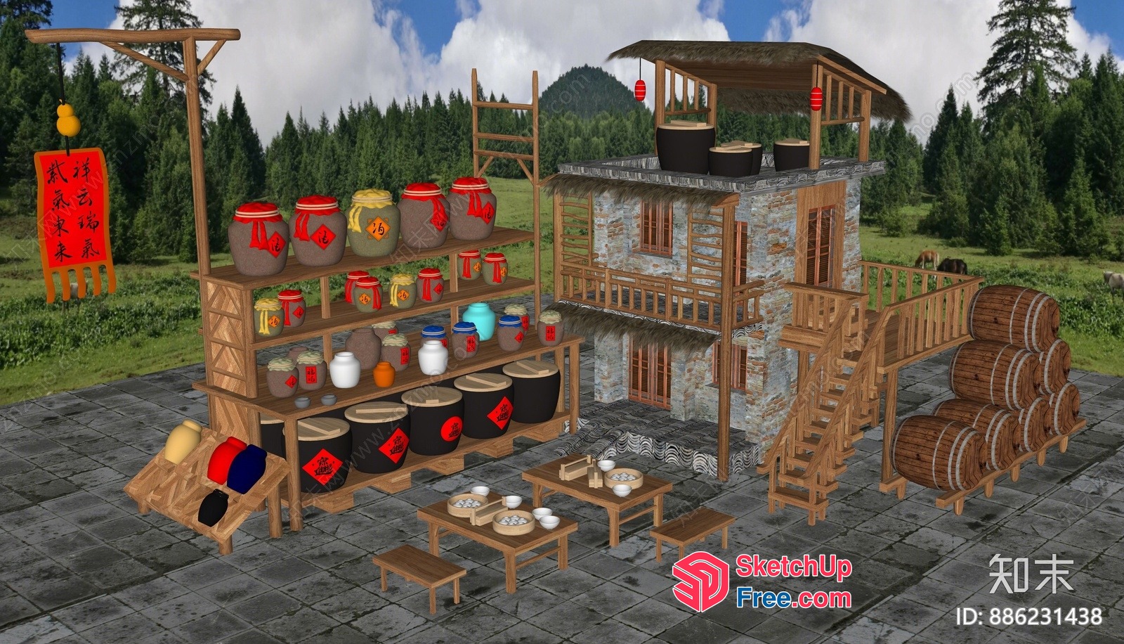 Traditional Asian Village Scene 3D SketchUp File