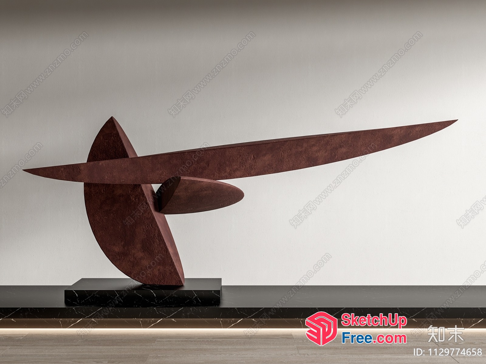 Abstract Sculpture With Geometric Shapes And Dark Brown Color 3D SketchUp File