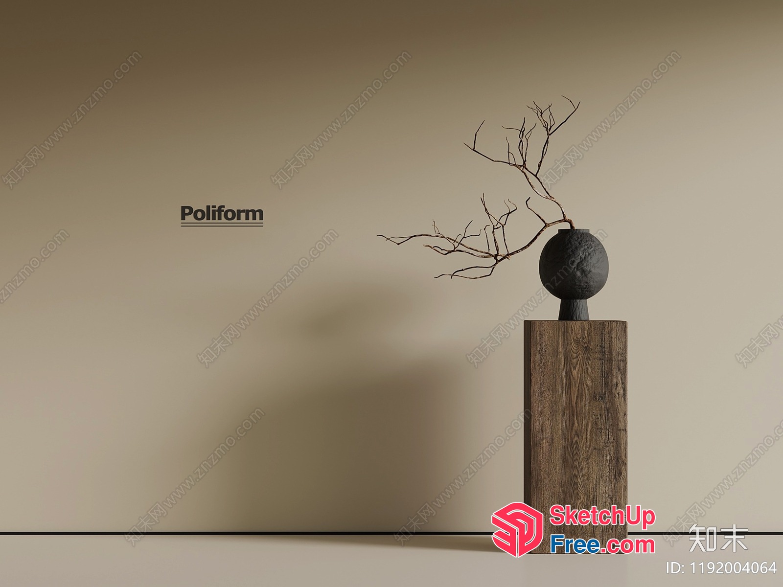 Minimalist Style Decorative Vase And Wooden Pillar 3D SketchUp File