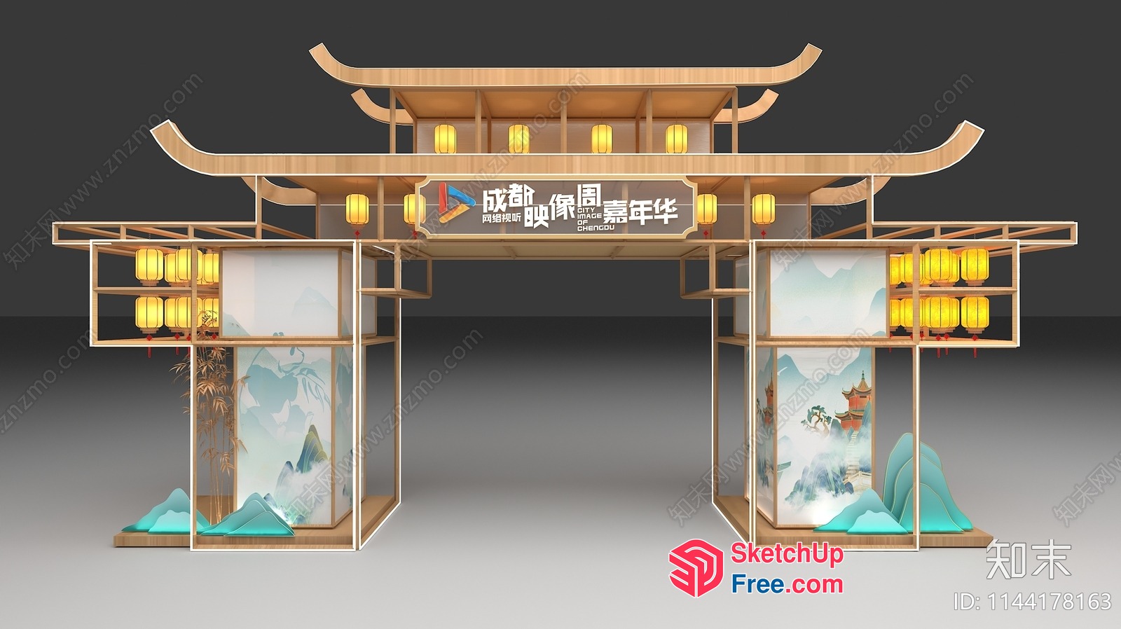 Traditional Asian-Style Entrance With Lanterns 3D SketchUp File