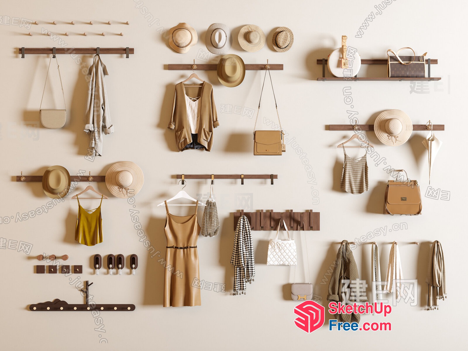 Cozy Neutral Toned Clothing And Accessories Display 3D SketchUp File