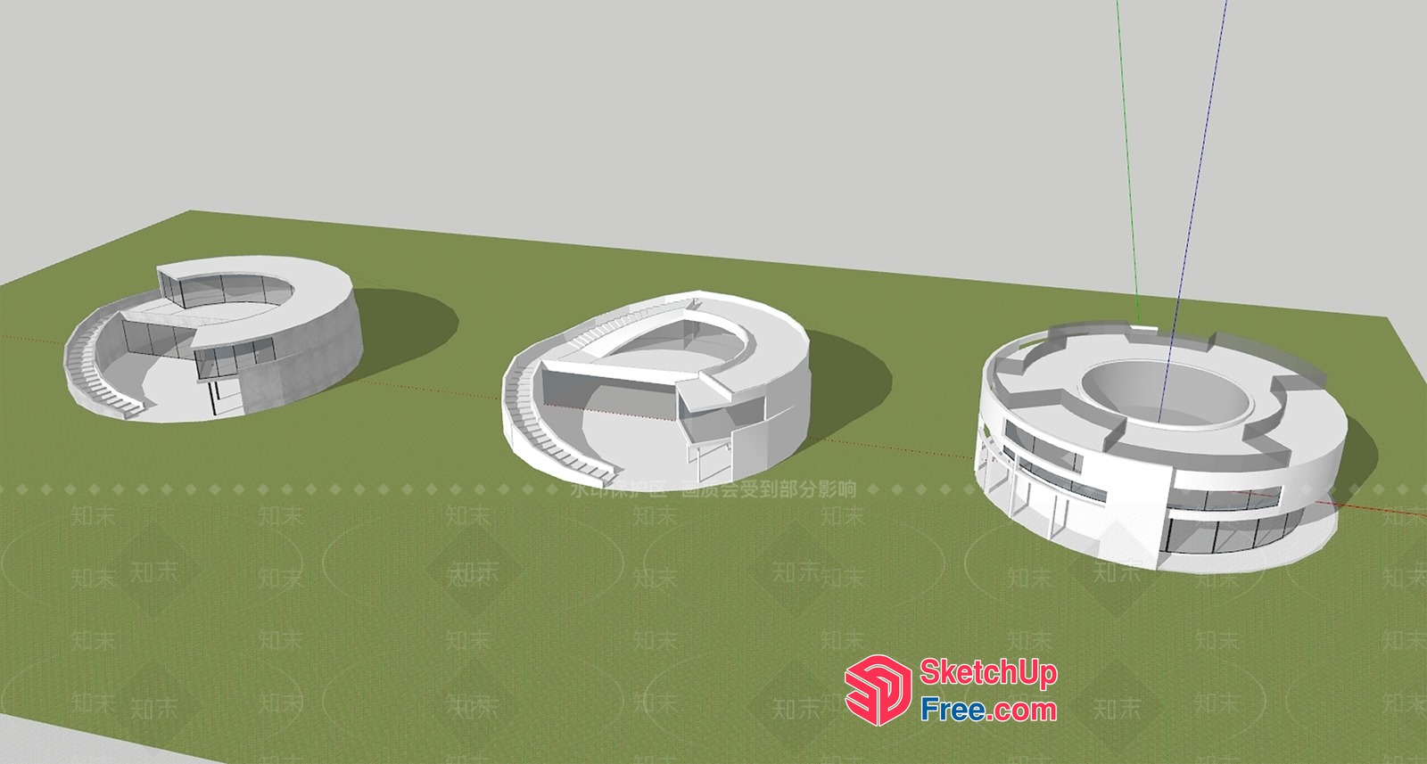 3D Rendering Of Modern Circular Buildings With Staircases And Windows 3D SketchUp File