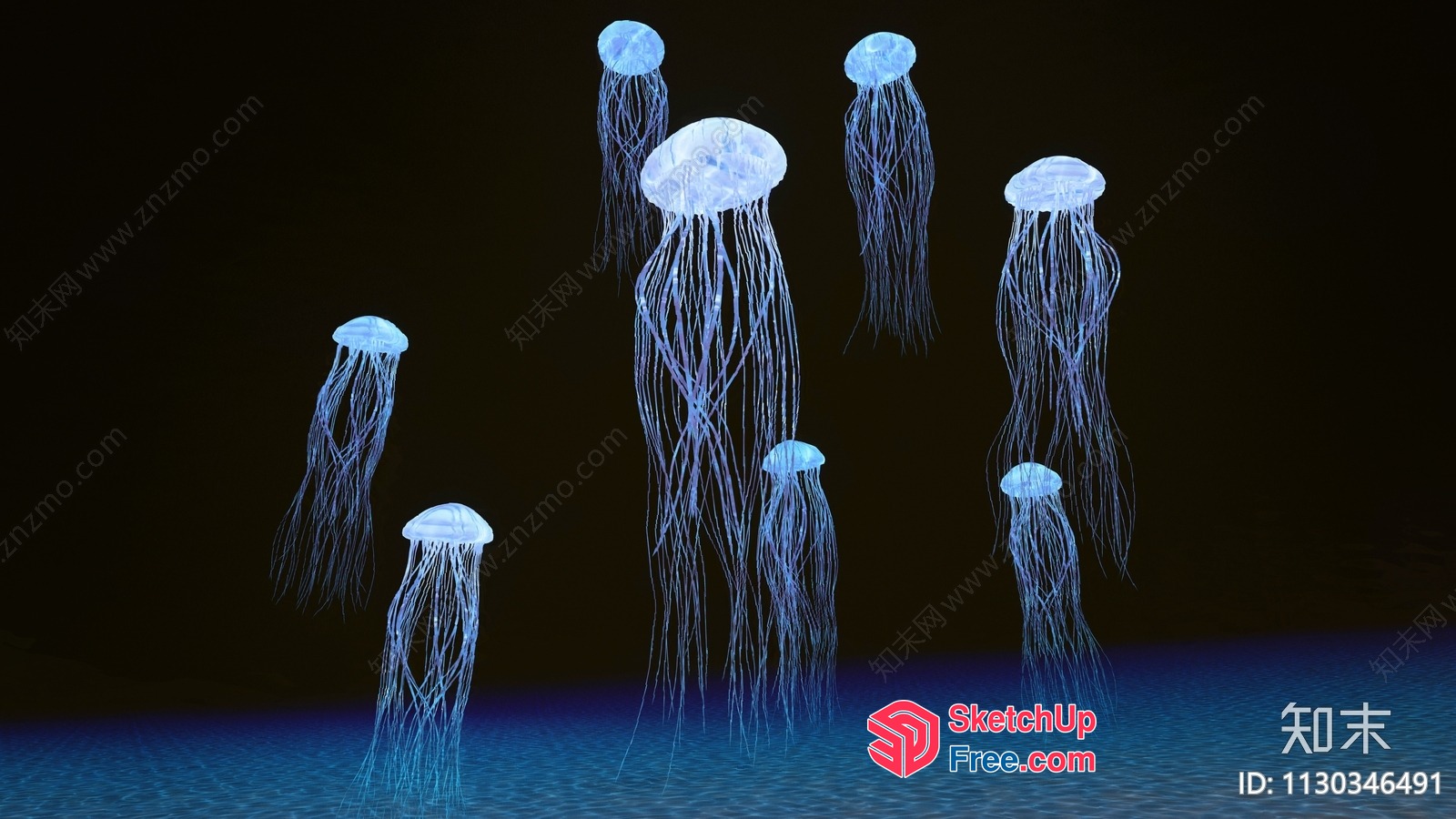 Blue Jellyfish Swimming In Water 3D SketchUp File