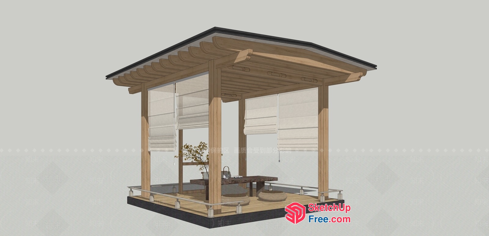 Japanese-Style Pavilion With Traditional Seating 3D SketchUp File