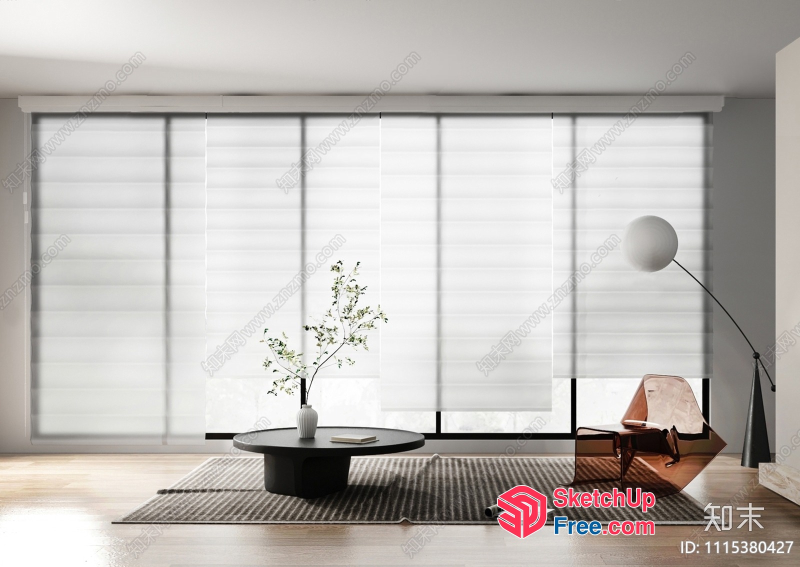 Modern Living Room With Large Windows And Minimalist Decor 3D SketchUp File