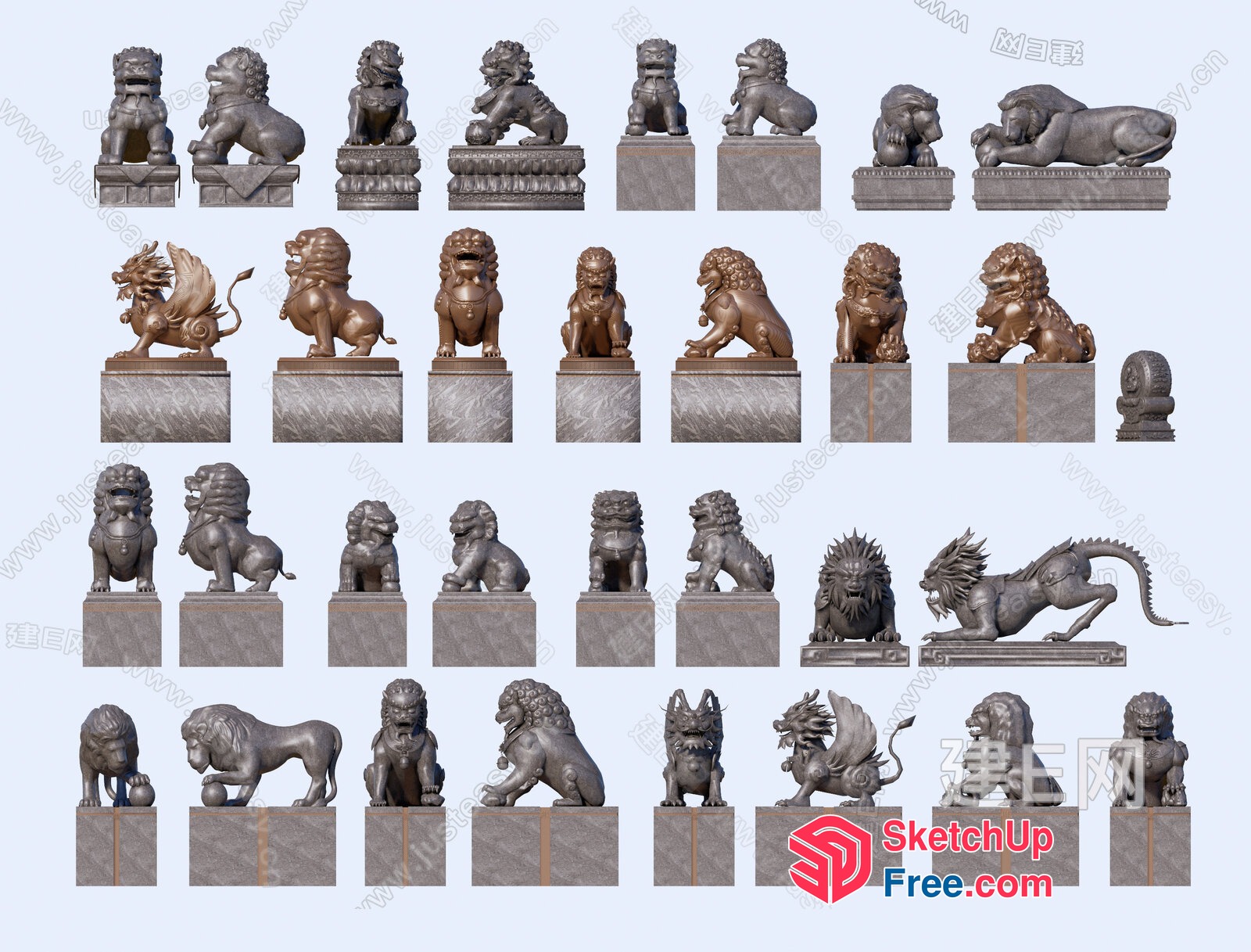 Collection Of Statues Depicting Various Lion Species 3D SketchUp File