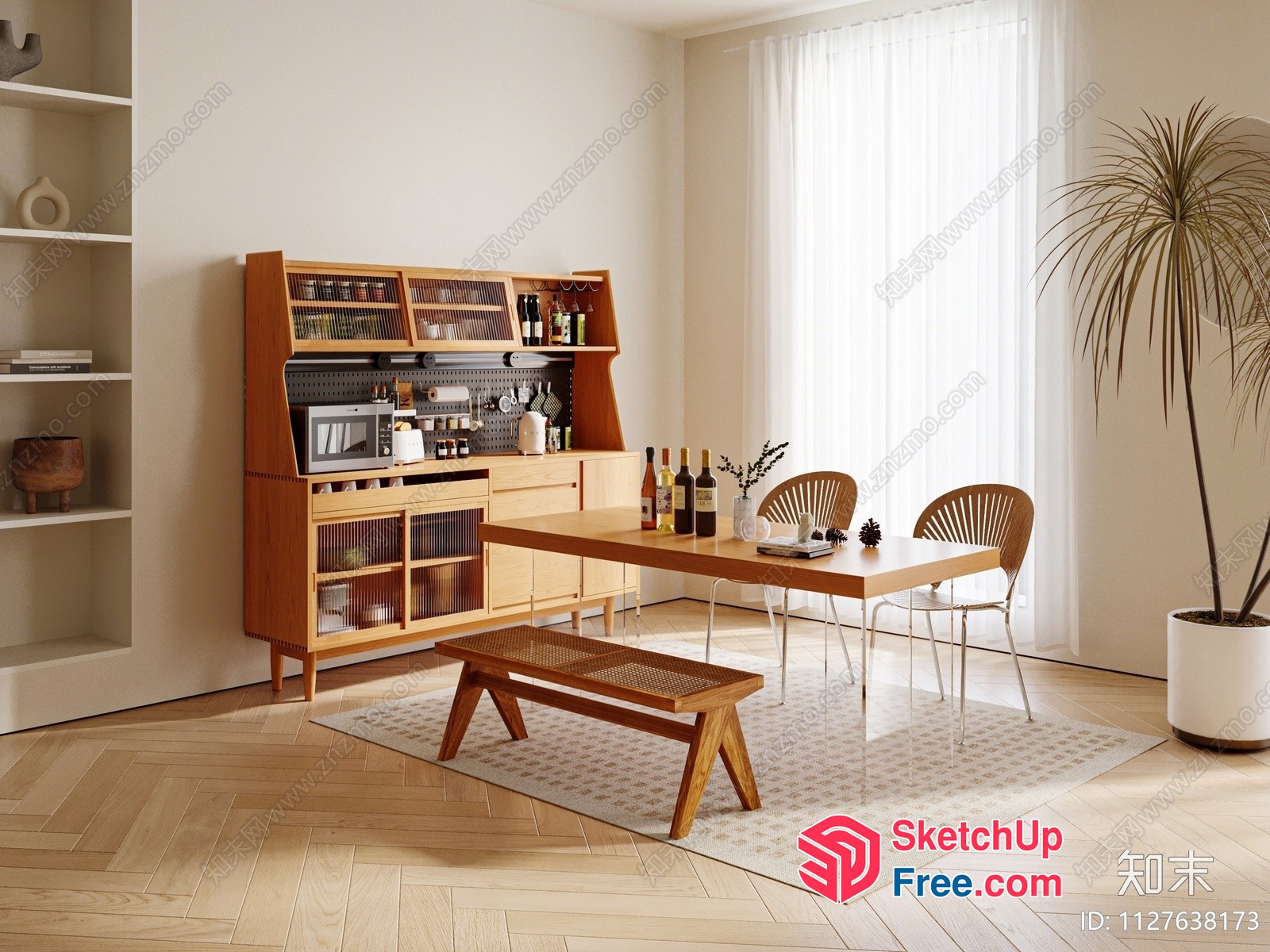 Modern Scandinavian Kitchen And Dining Area 3D SketchUp File