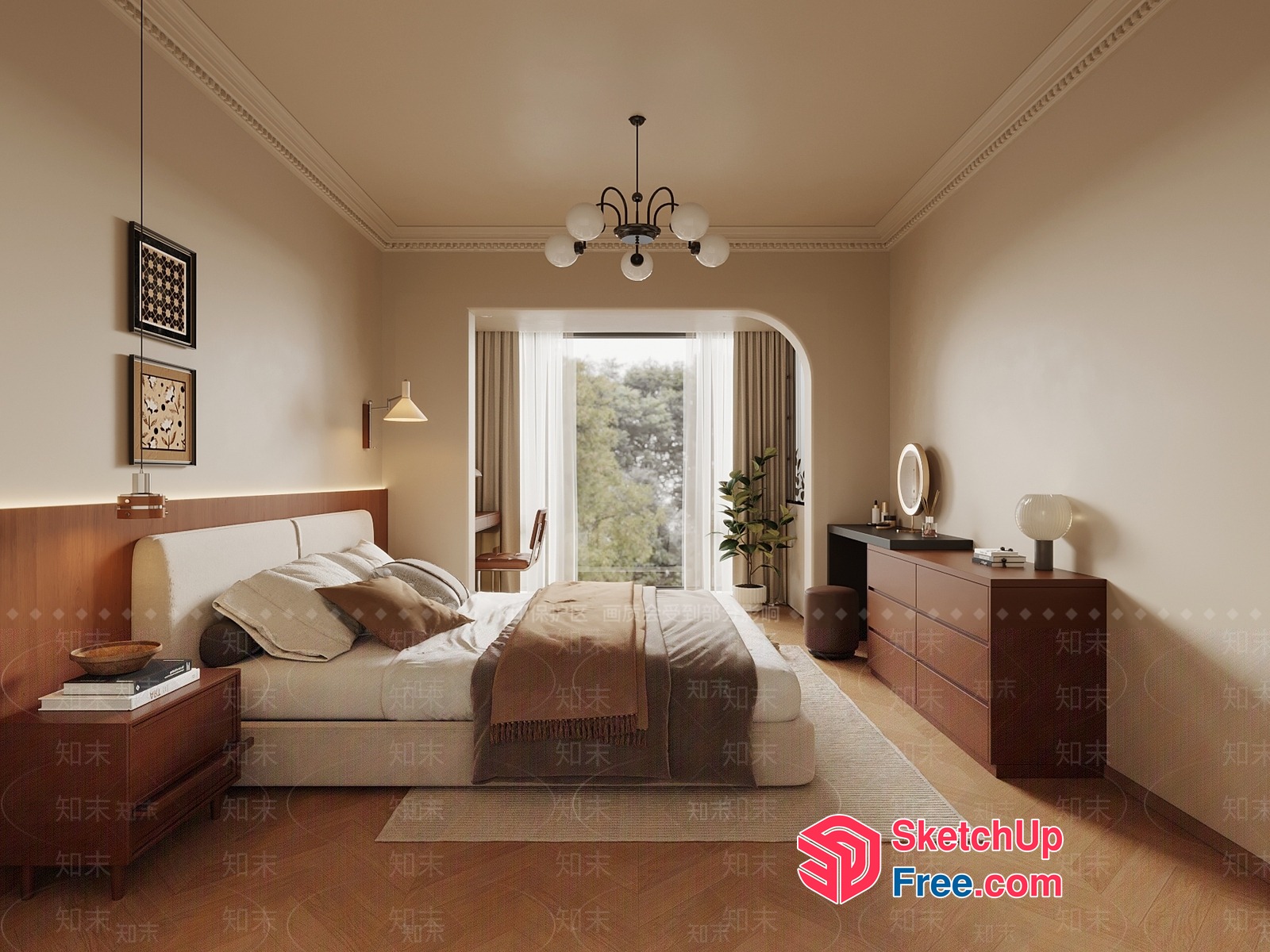 Modern Minimalist Bedroom With Natural Light And Wood Accents 3D SketchUp File