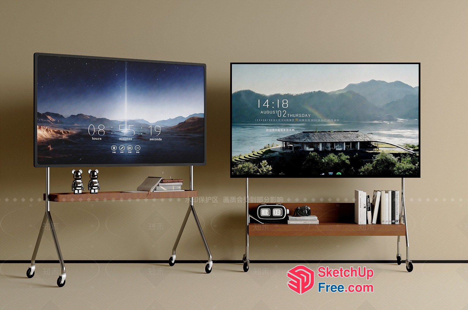 Modern Tv Display With Time And Date Information 3D SketchUp File