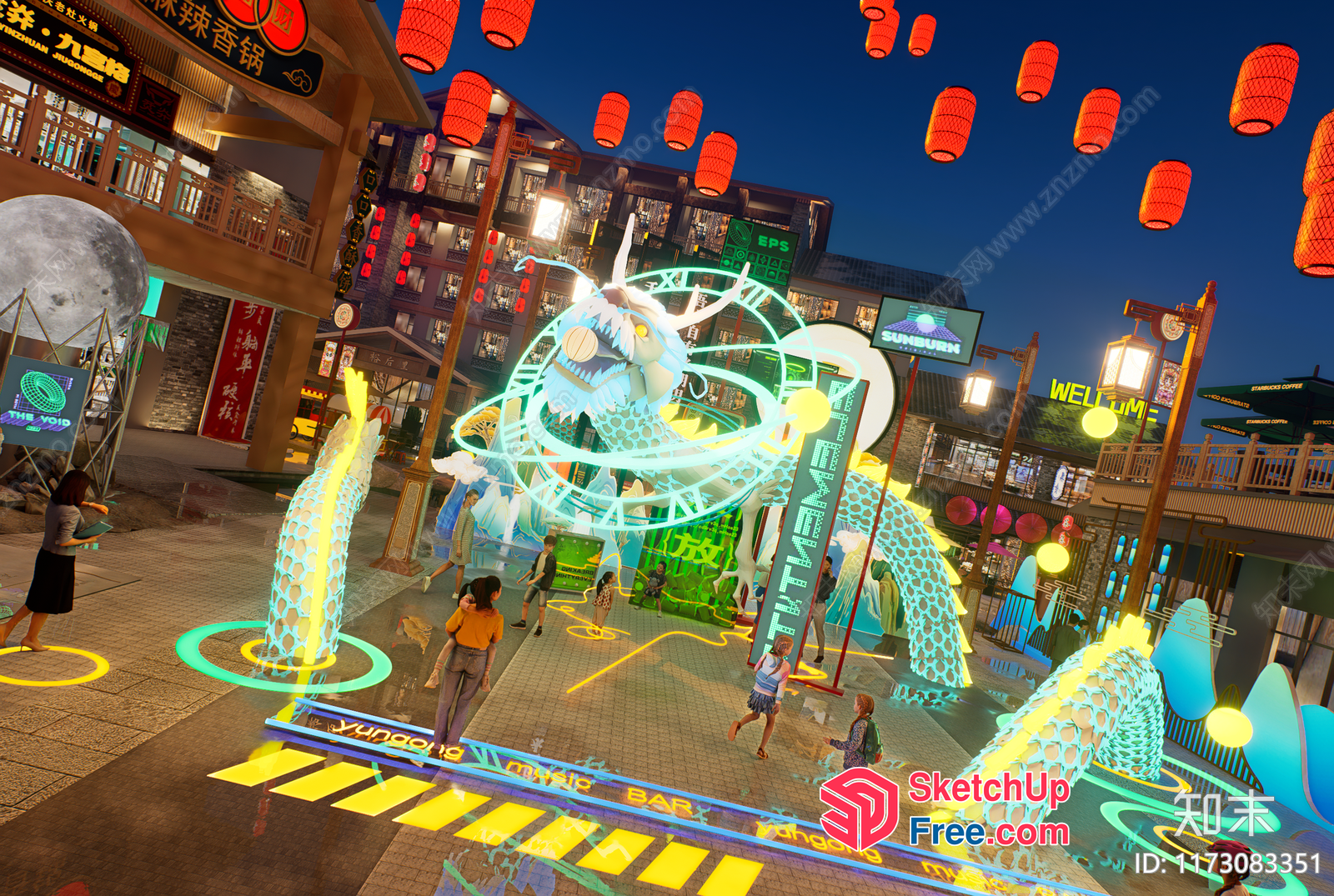Futuristic Asian Street Market 3D SketchUp File