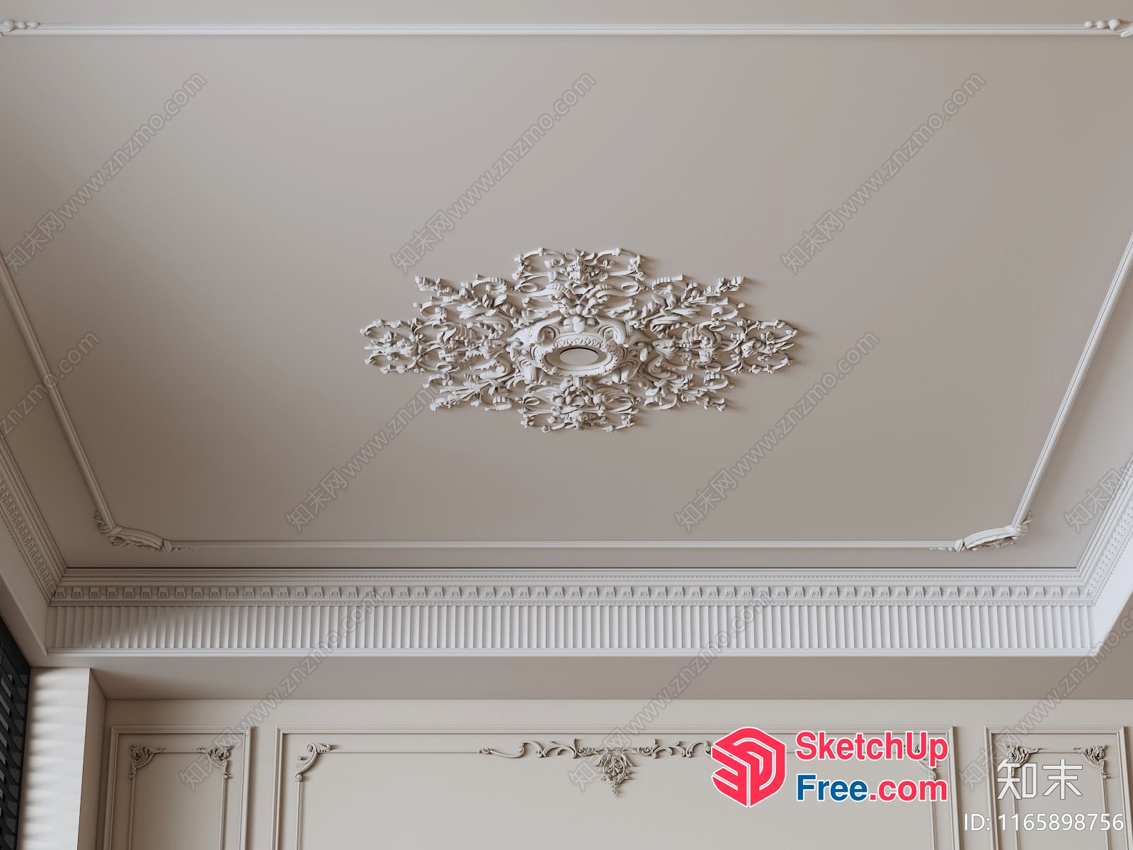 Ornate Ceiling Detail With Carved Floral Motif 3D SketchUp File
