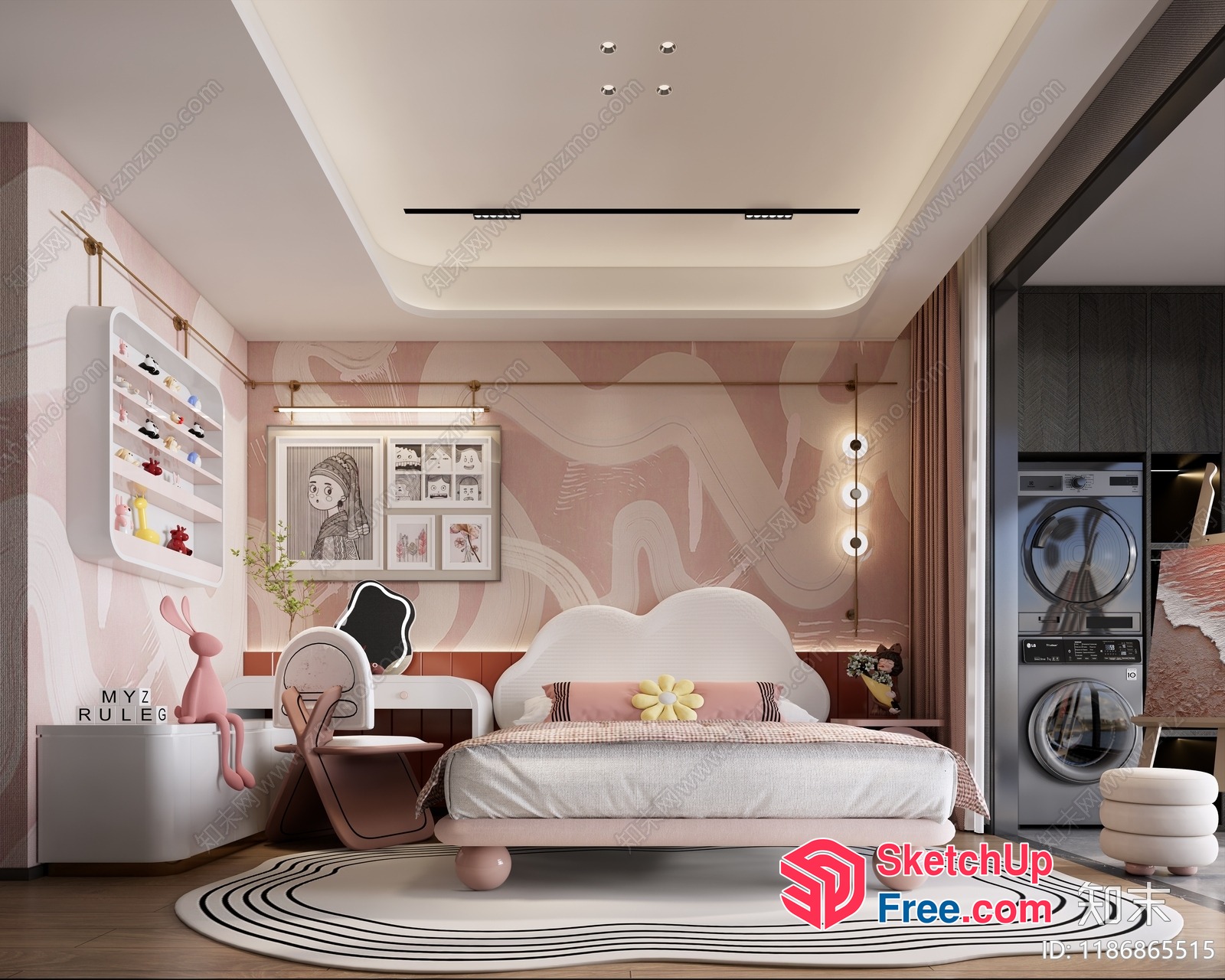 Modern Minimalist Bedroom Interior With Pastel Pink Accent 3D SketchUp File
