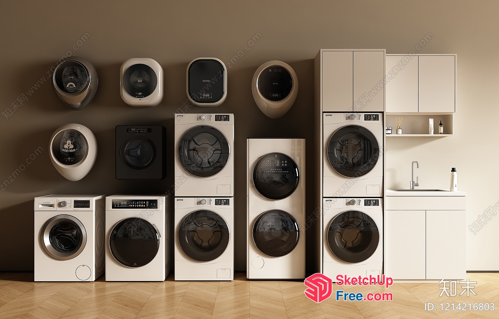 Modern Laundry Room With White Appliances And Wood Floor 3D SketchUp File