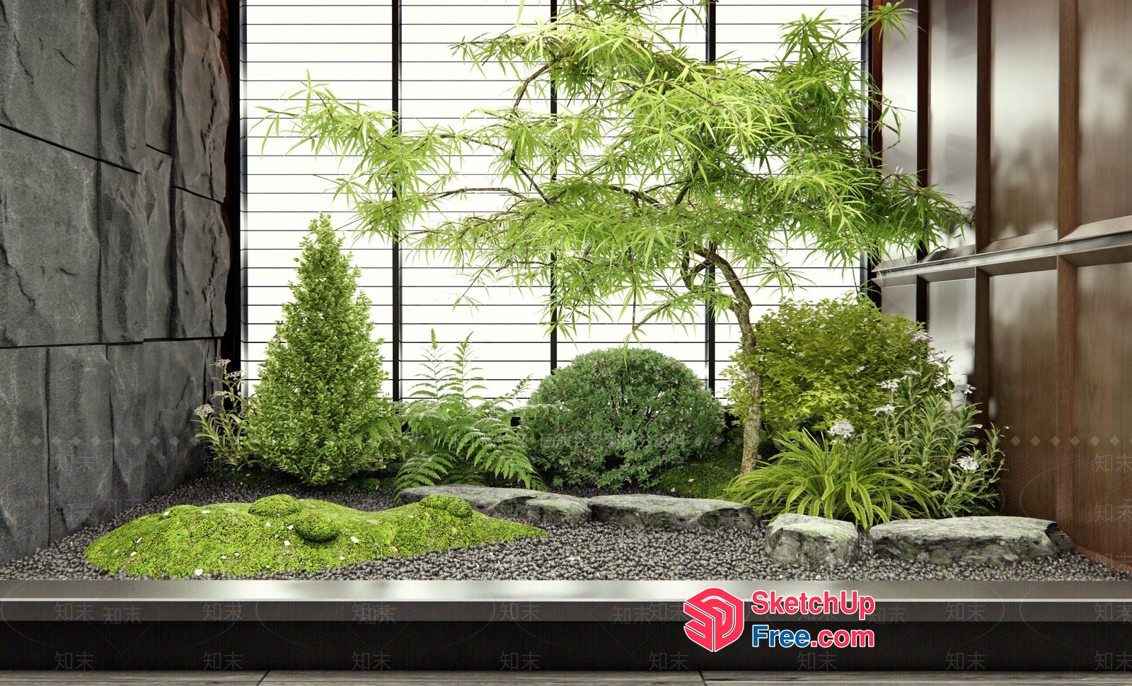 Japanese Inspired Interior Garden 3D SketchUp File
