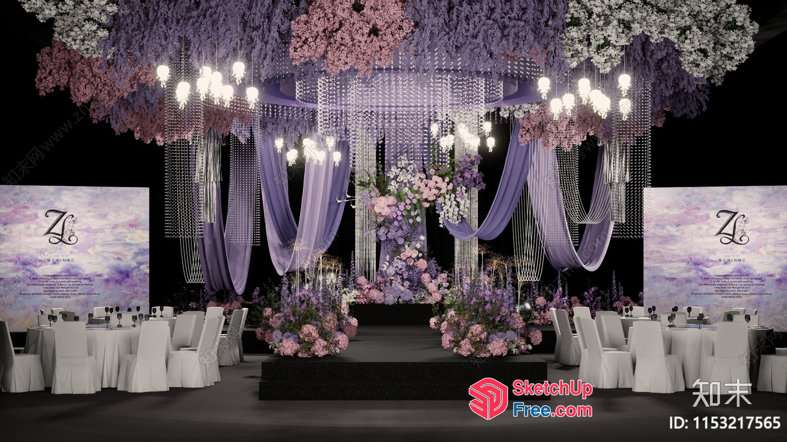 Lavish Wedding Reception Decor With Elegant Floral Arrangements 3D SketchUp File