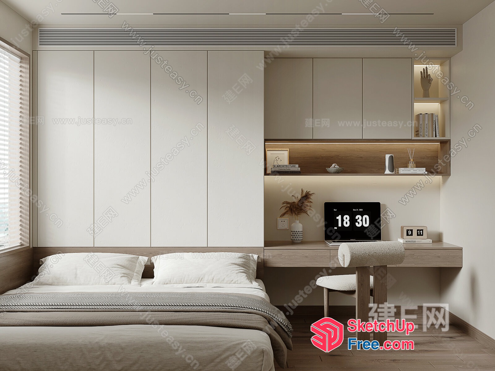 Minimalist Bedroom With Natural Wood Accents 3D SketchUp File