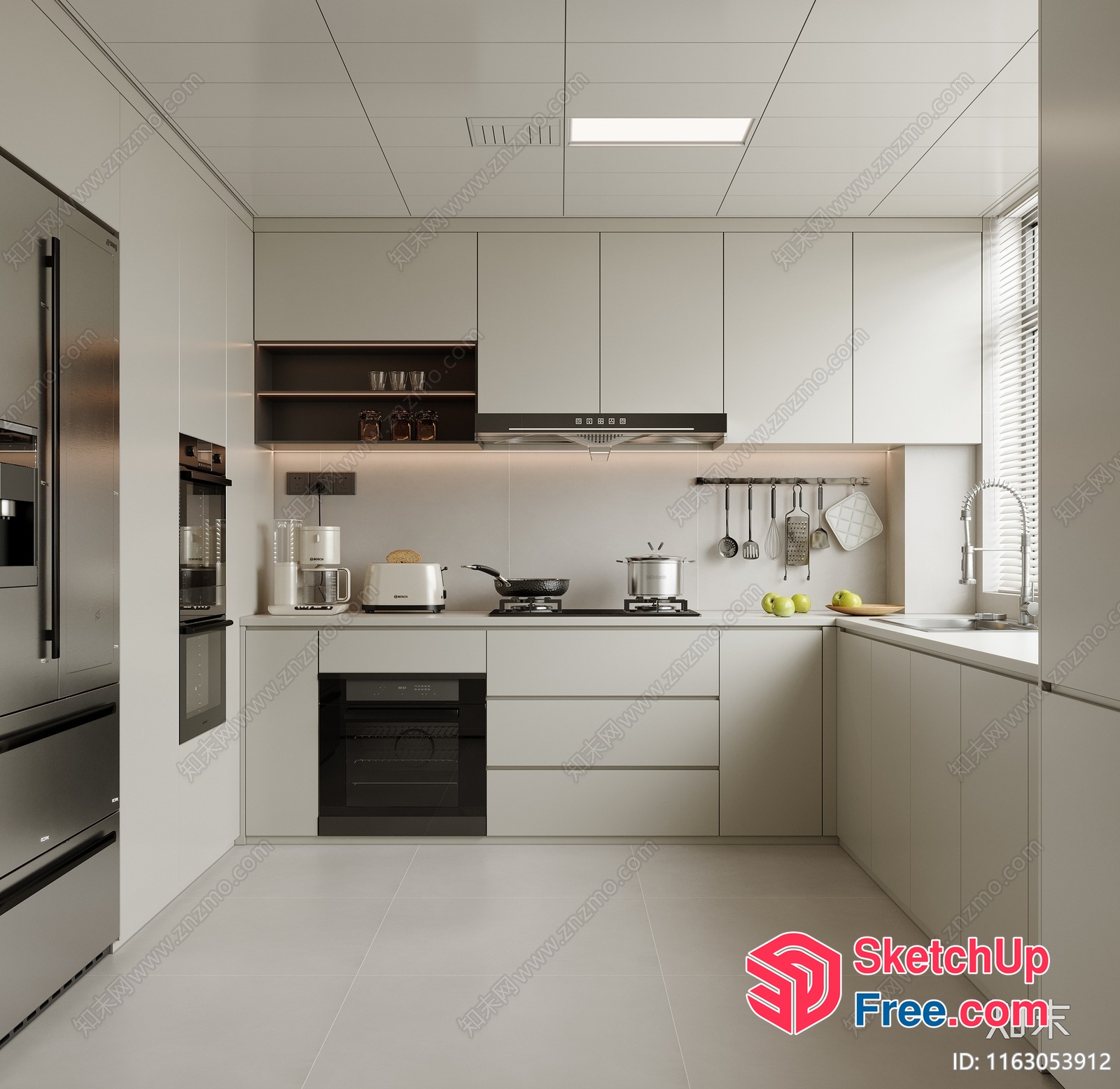 Minimalist Kitchen With Modern Appliances And White Cabinets 3D SketchUp File