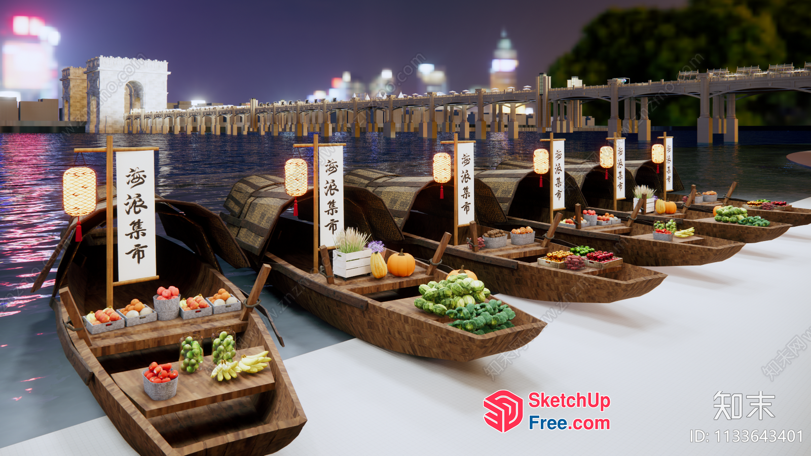 Vibrant Night Market Scene 3D SketchUp File