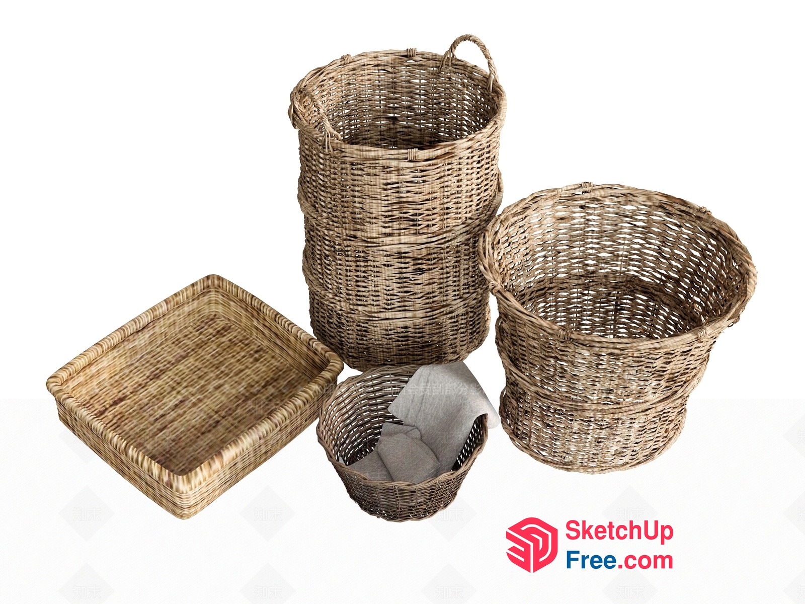 Natural Wicker Baskets Collection 3D SketchUp File