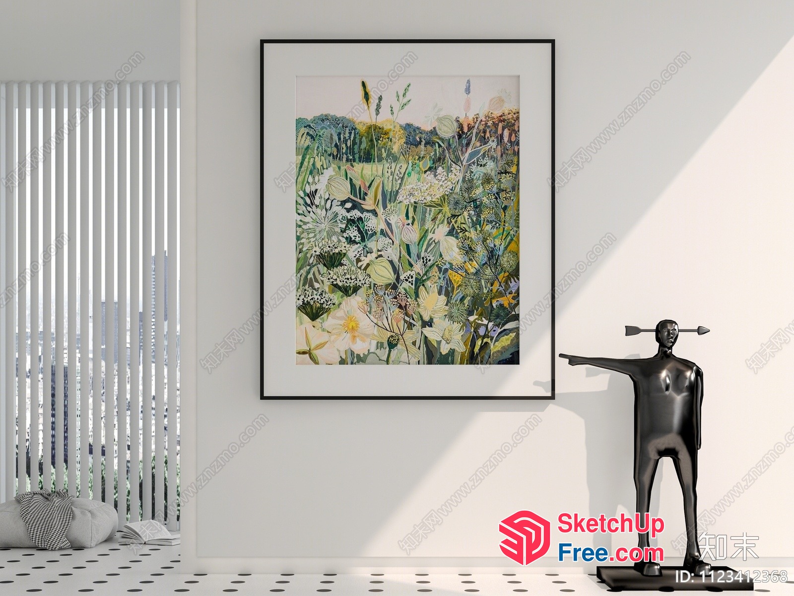 Modern Minimalist White Room With Artwork And Statue 3D SketchUp File