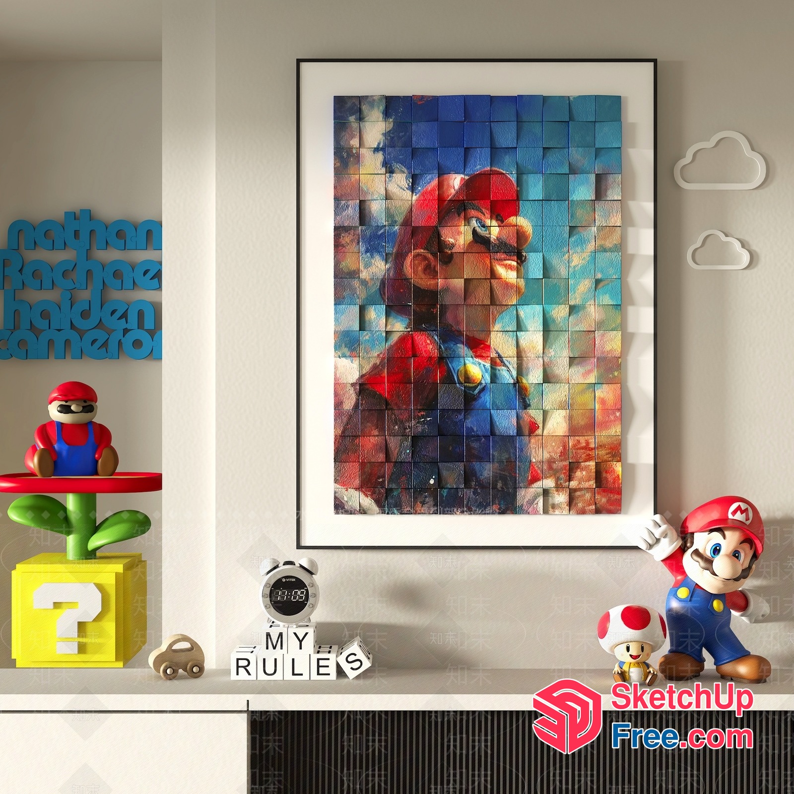 Colorful Super Mario Bros Decorated Interior 3D SketchUp File