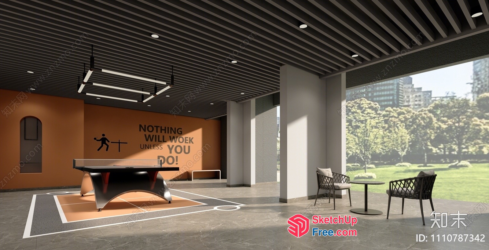 Modern Office Space With Inspirational Quote 3D SketchUp File