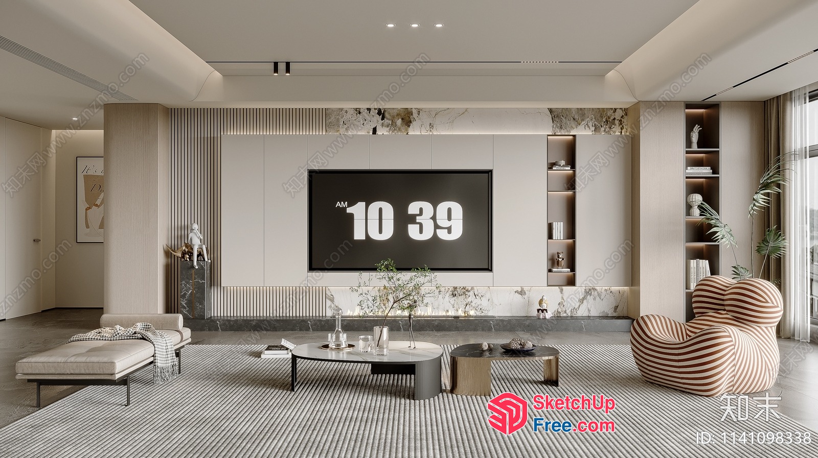 Elegant Modern Living Room With Minimalist Furniture 3D SketchUp File