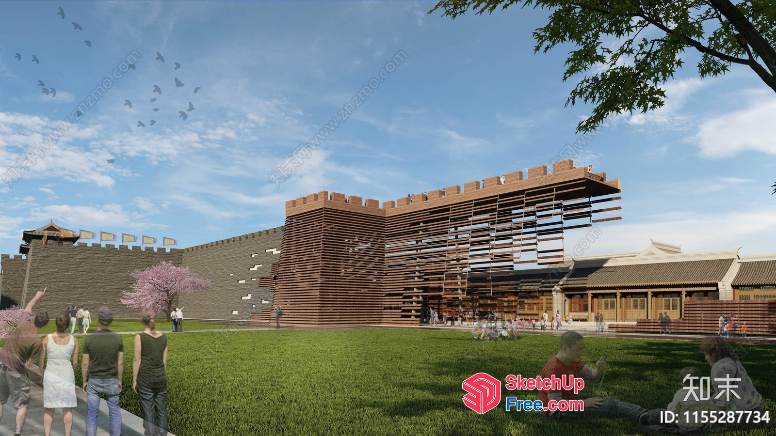 Modern Building With Traditional Chinese Elements 3D SketchUp File