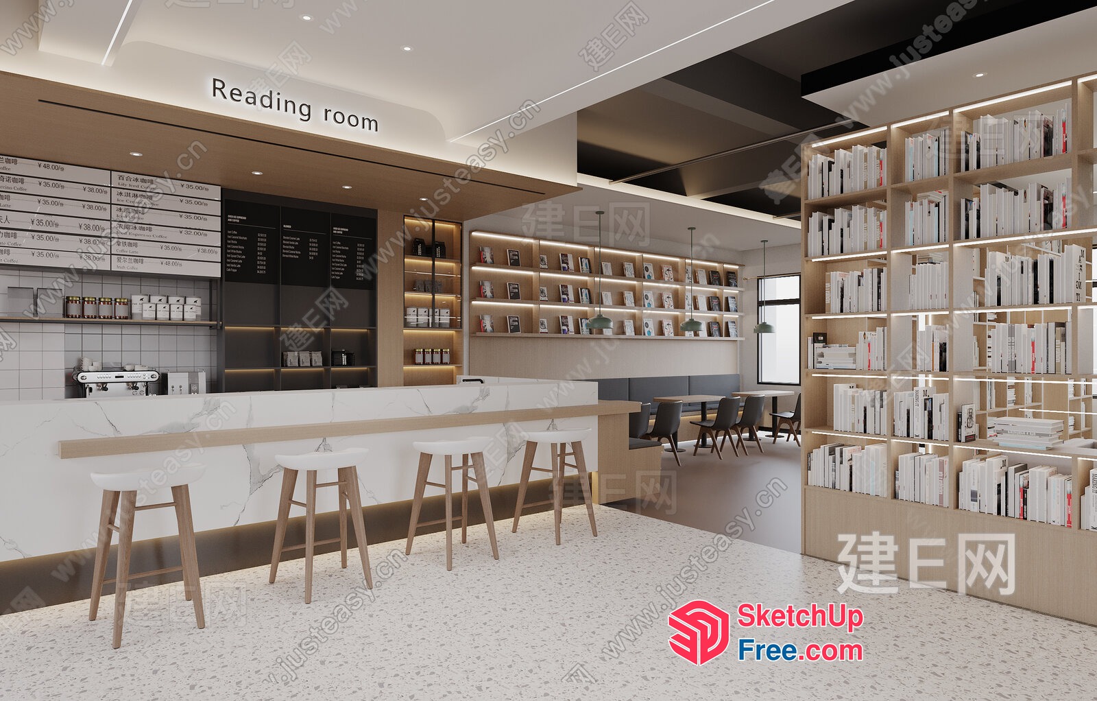 Modern Minimalist Reading Room With Clean Lines And Neutral Tones 3D SketchUp File
