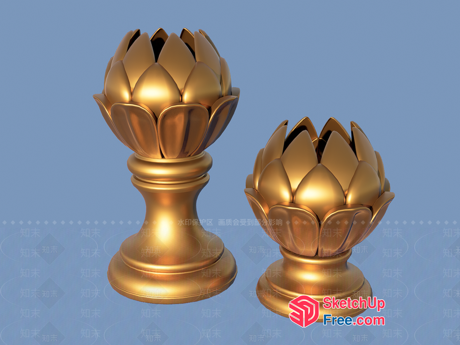 Ornate Golden Lotus Decorations 3D SketchUp File