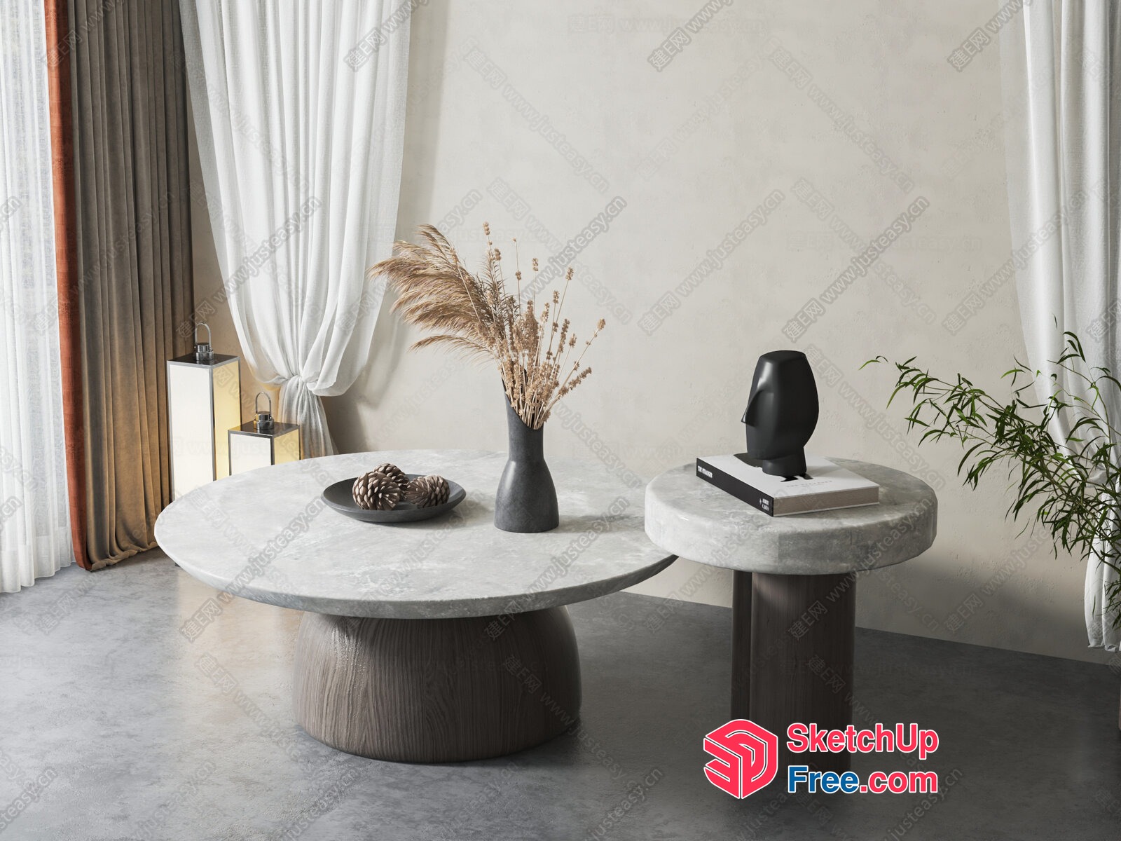 Elegant Living Room With Modern Furniture And Natural Elements 3D SketchUp File