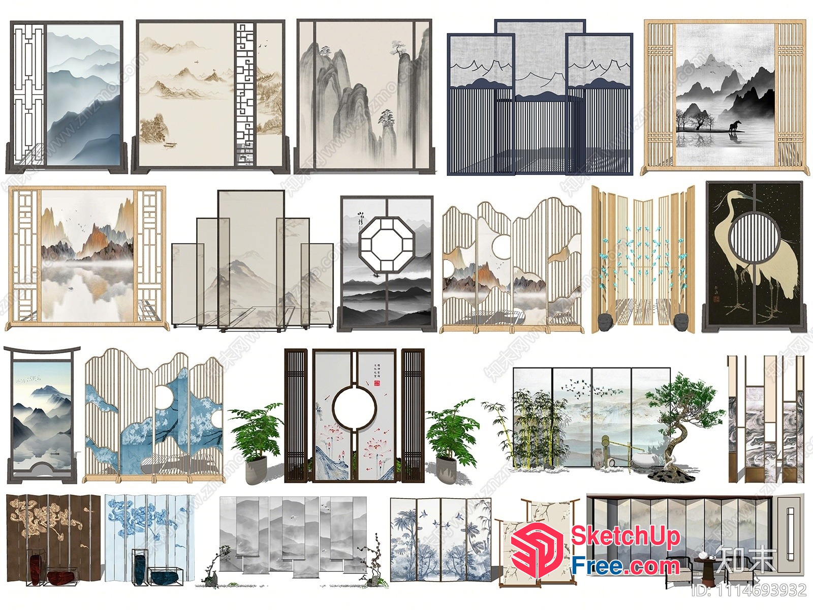 Elegant Asian-Inspired Room Dividers 3D SketchUp File