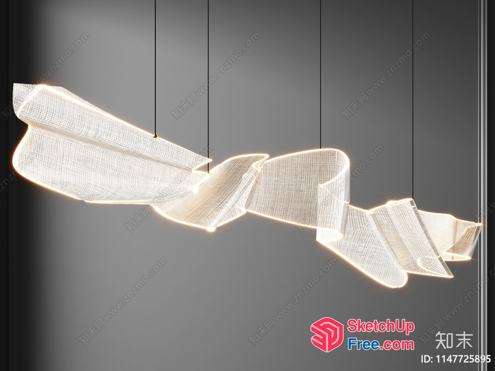 Suspended Light Fixture With Textured Fabric Shades 3D SketchUp File